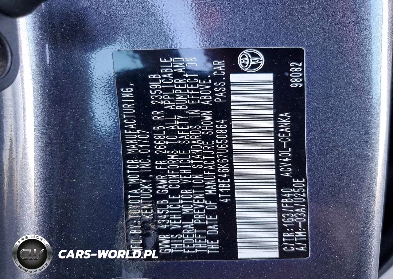 2007 Toyota Camry Le VIN:4T1BE46K67U650864 - 13