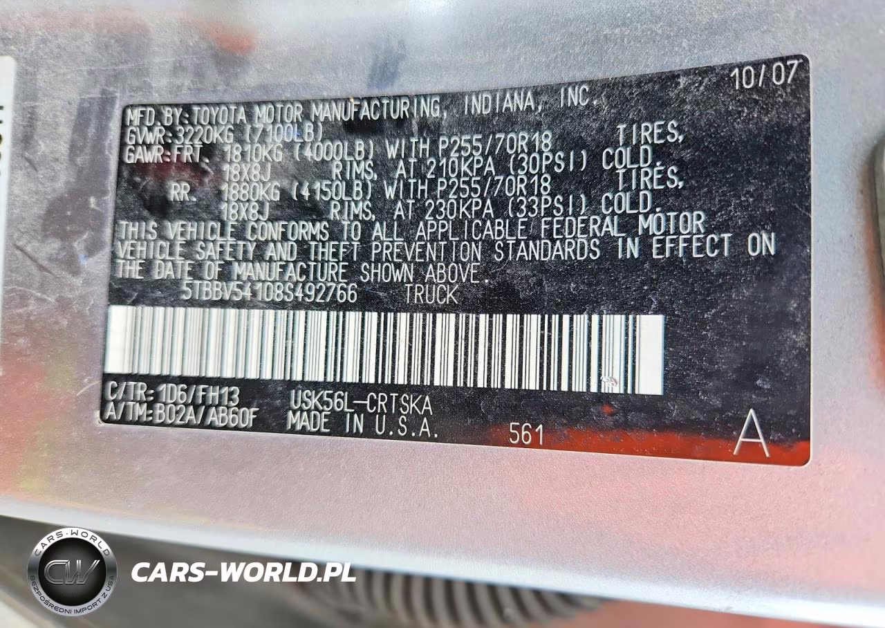 2008 Toyota Tundra Grade VIN:5TBBV54108S492766 - 13