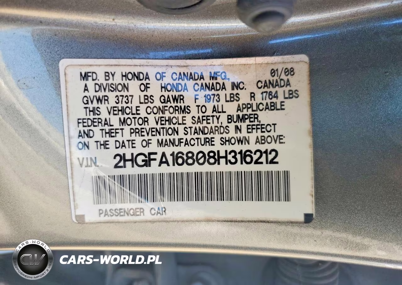 2008 Honda Civic Ex VIN:2HGFA16808H316212 - 12