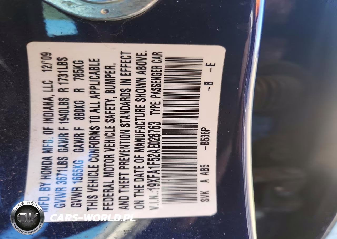 2010 Honda Civic Lx VIN:19XFA1F52AE028763 - 13