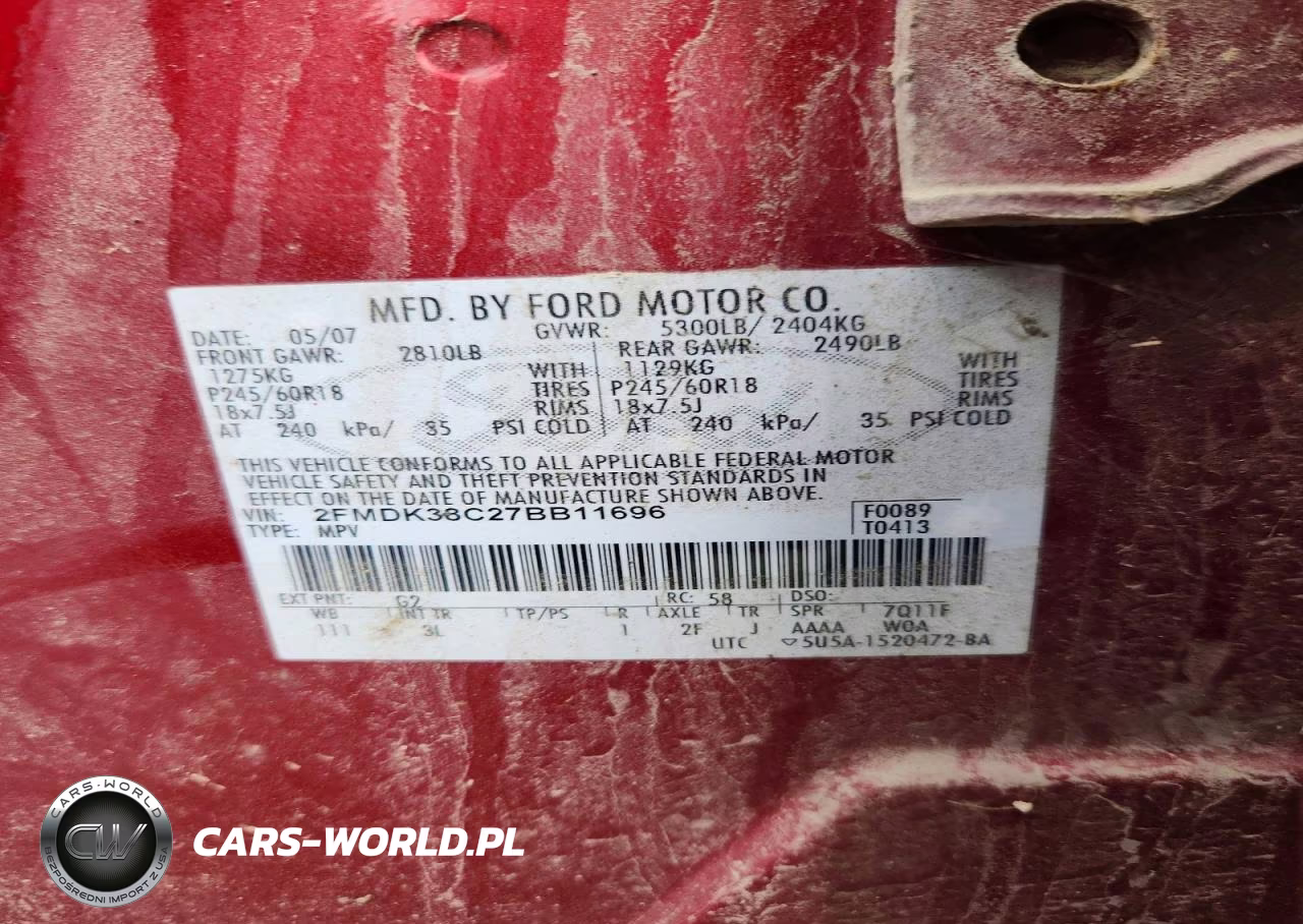 2007 Ford Edge Sel VIN:2FMDK38C27BB11696 - 14