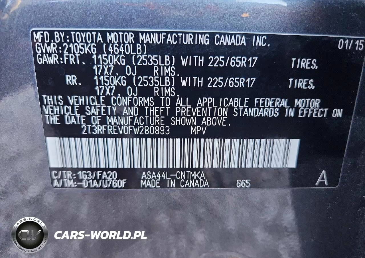2015 Toyota Rav4 Xle VIN:2T3RFREV0FW280893 - 12