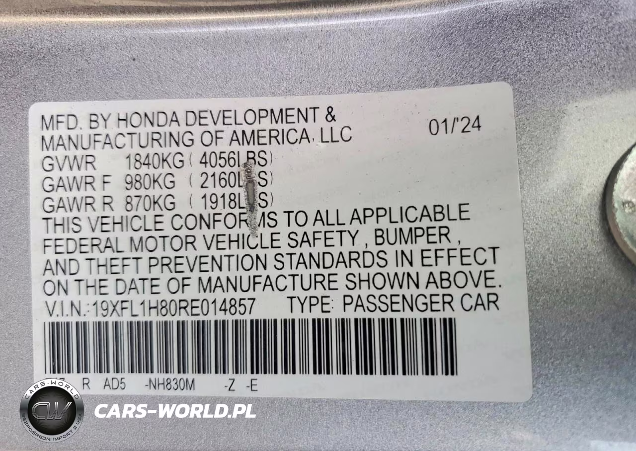 2024 Honda Civic Sport VIN:19XFL1H80RE014857 - 12