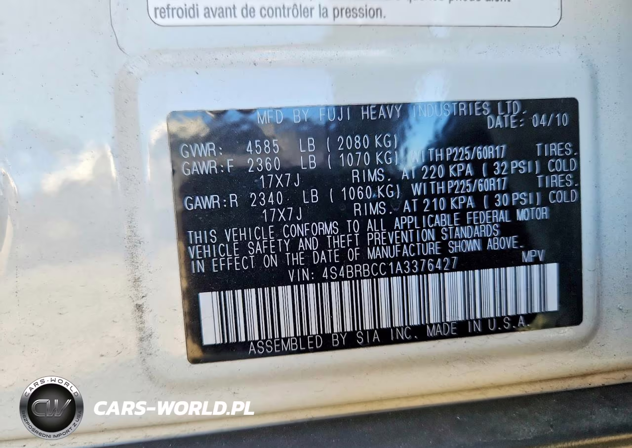 2010 Subaru Outback 2.5I Premium VIN:4S4BRBCC1A3376427 - 13