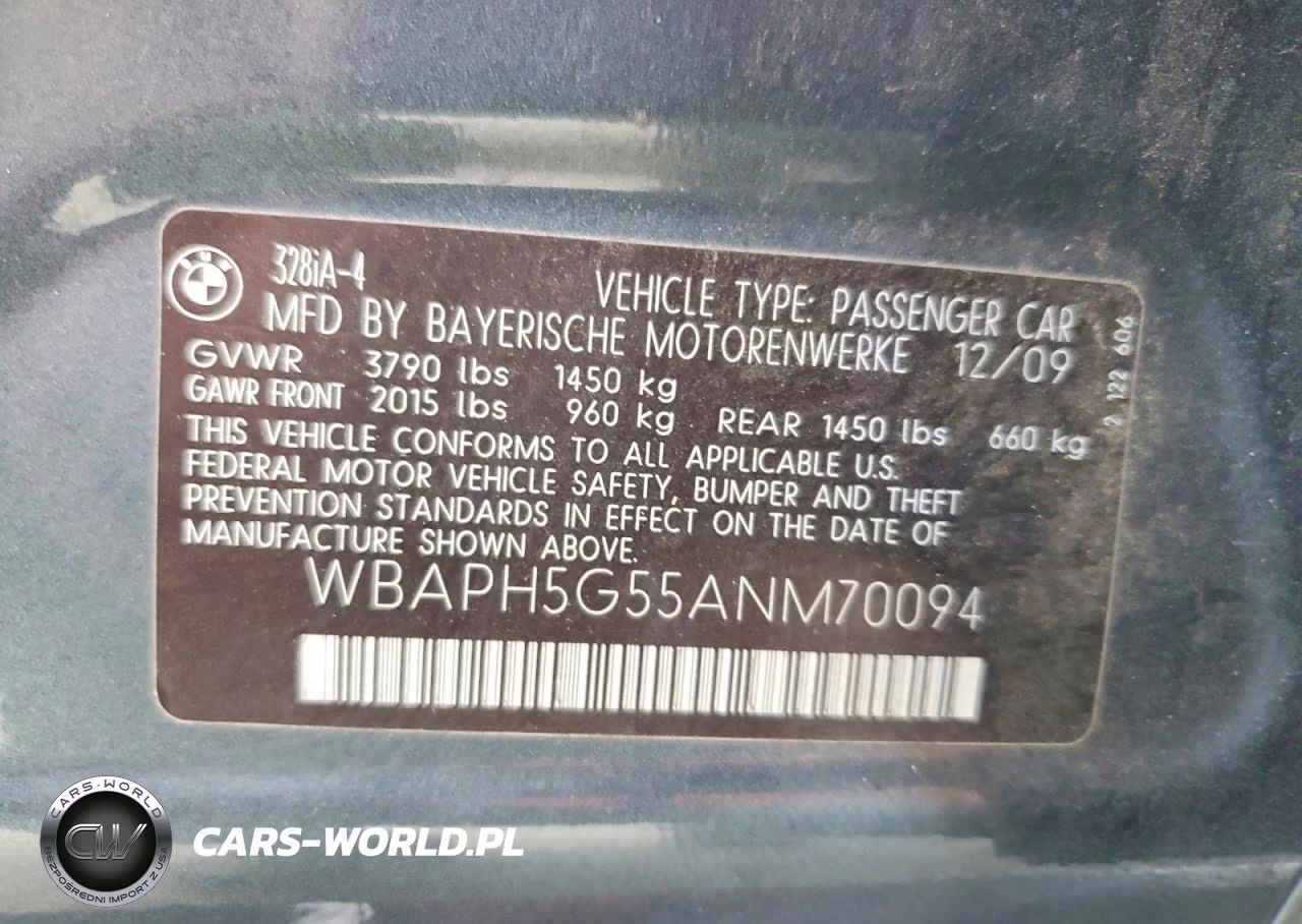 2010 BMW 328 I Sulev VIN:WBAPH5G55ANM70094 - 12