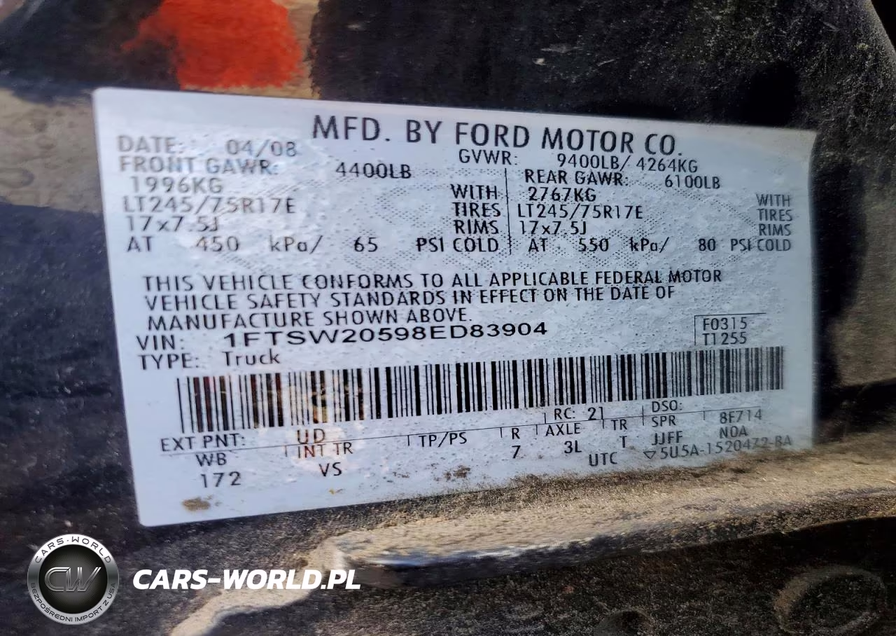 2008 Ford F250 Super Duty VIN:1FTSW20598ED83904 - 12