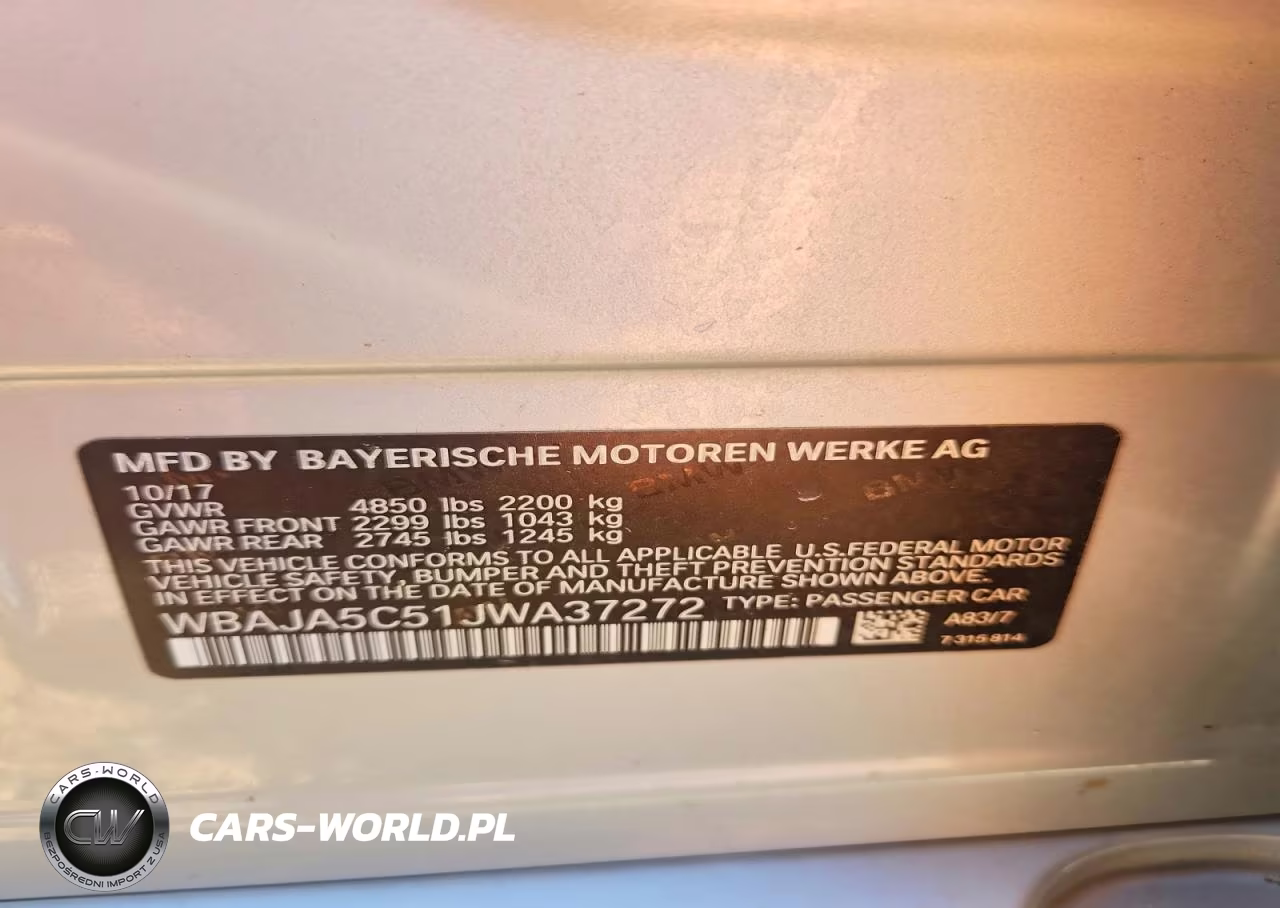 2018 BMW 530 I VIN:WBAJA5C51JWA37272 - 12