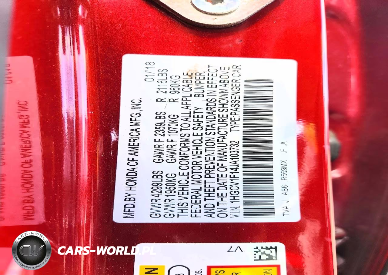 2018 Honda Accord Lx VIN:1HGCV1F14JA103732 - 12