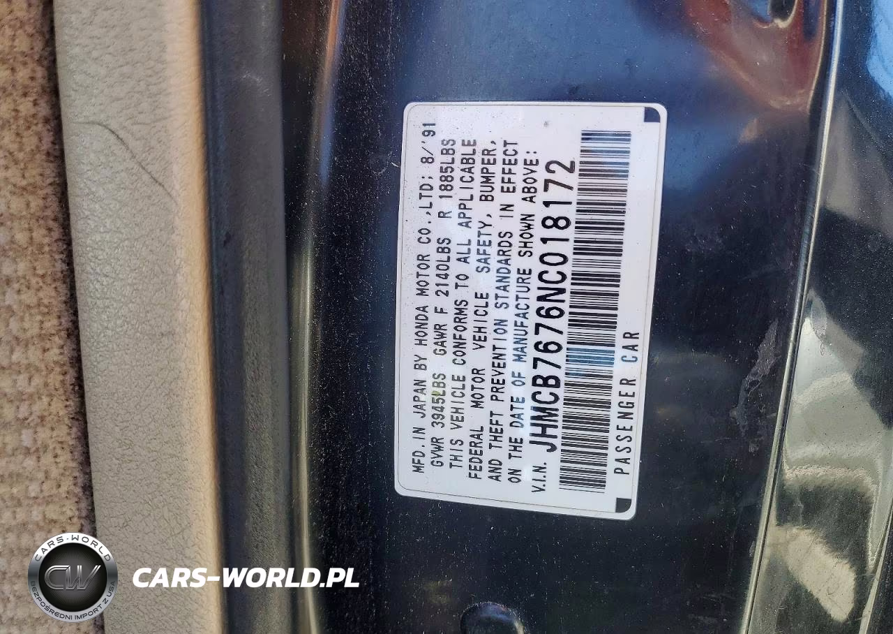 1992 Honda Accord Ex VIN:JHMCB7676NC018172 - 12