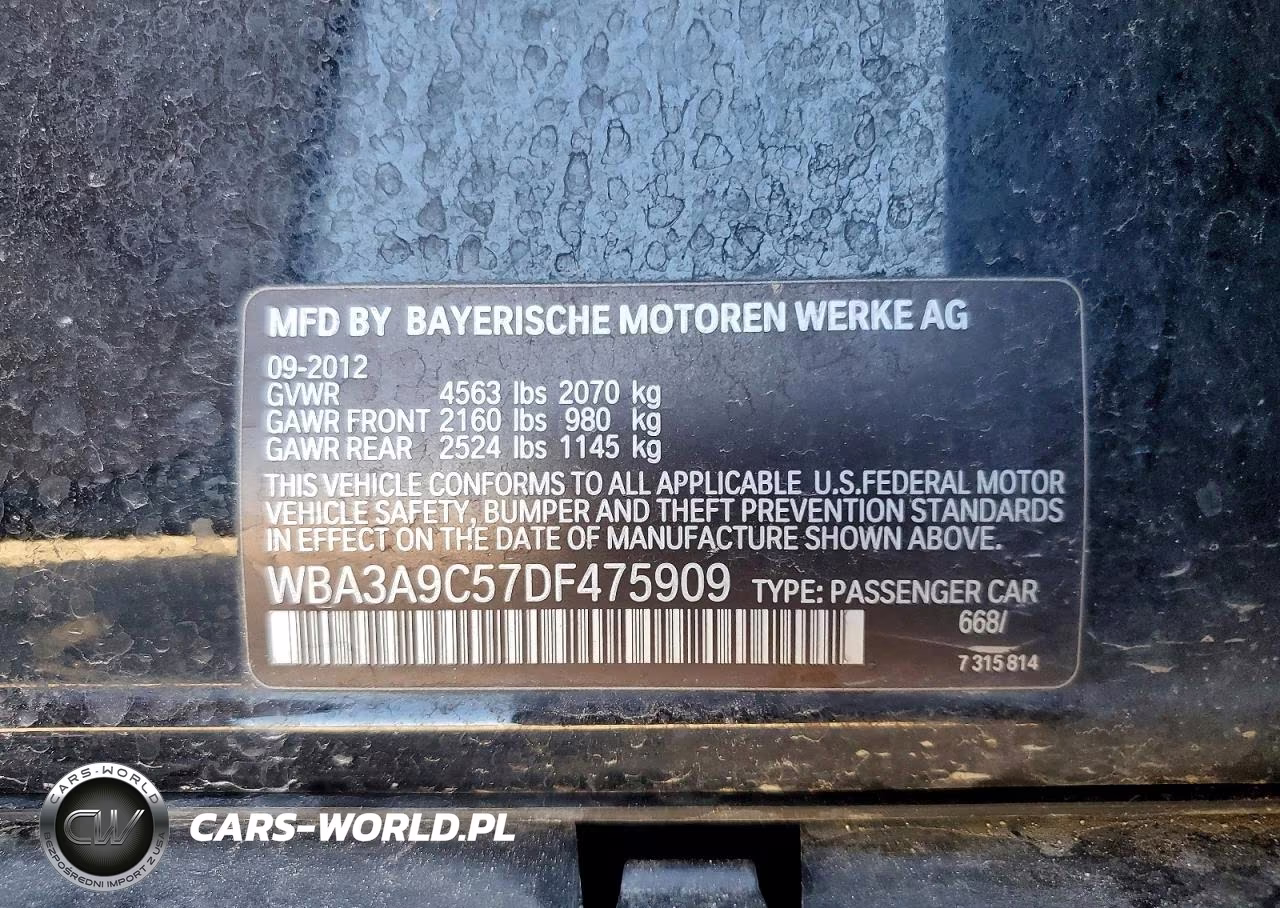 2013 BMW 335 I VIN:WBA3A9C57DF475909 - 12