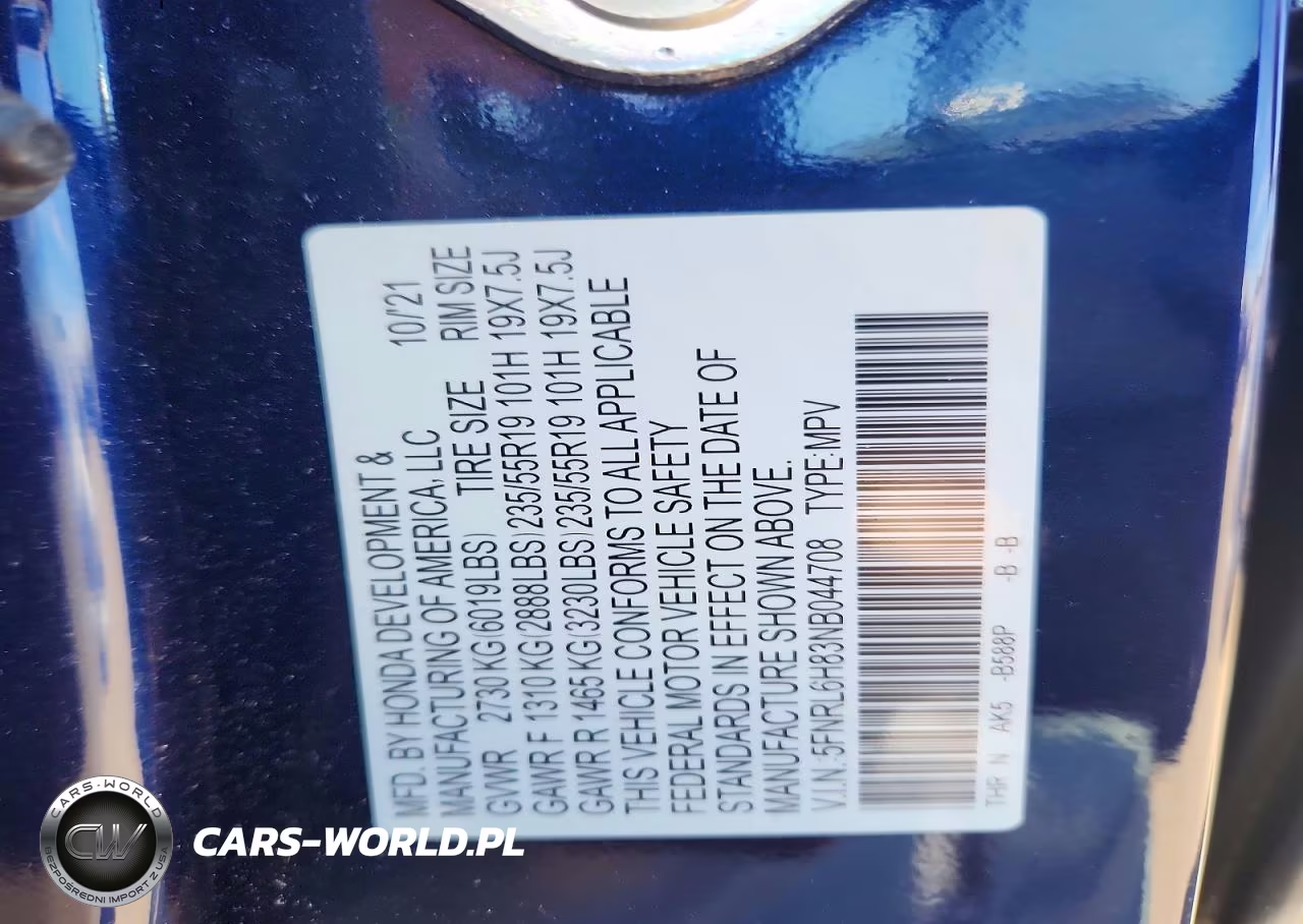 2022 Honda Odyssey Touring VIN:5FNRL6H83NB044708 - 13