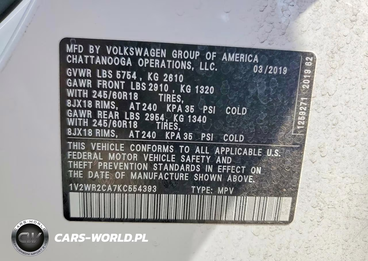 2019 Volkswagen Atlas Se VIN:1V2WR2CA7KC554393 - 13