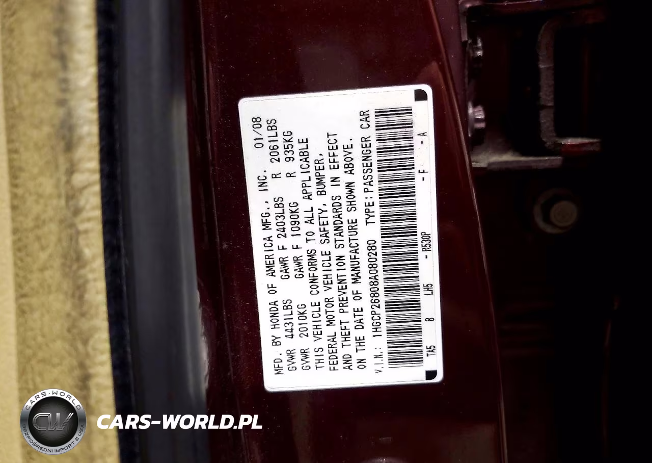 2008 Honda Accord Exl VIN:1HGCP26808A080280 - 12