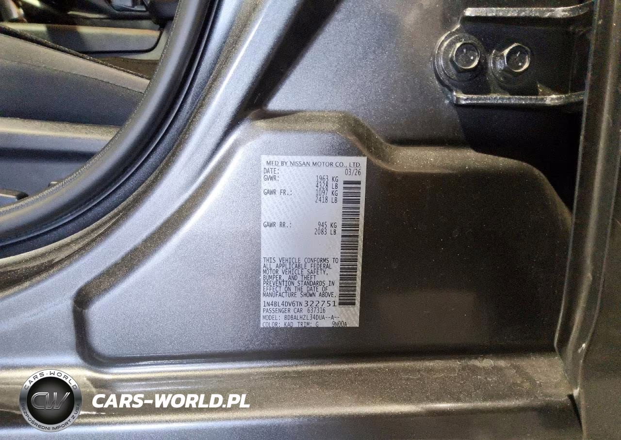 2026 Nissan Altima Sv VIN:1N4BL4DV6TN322751 - 12