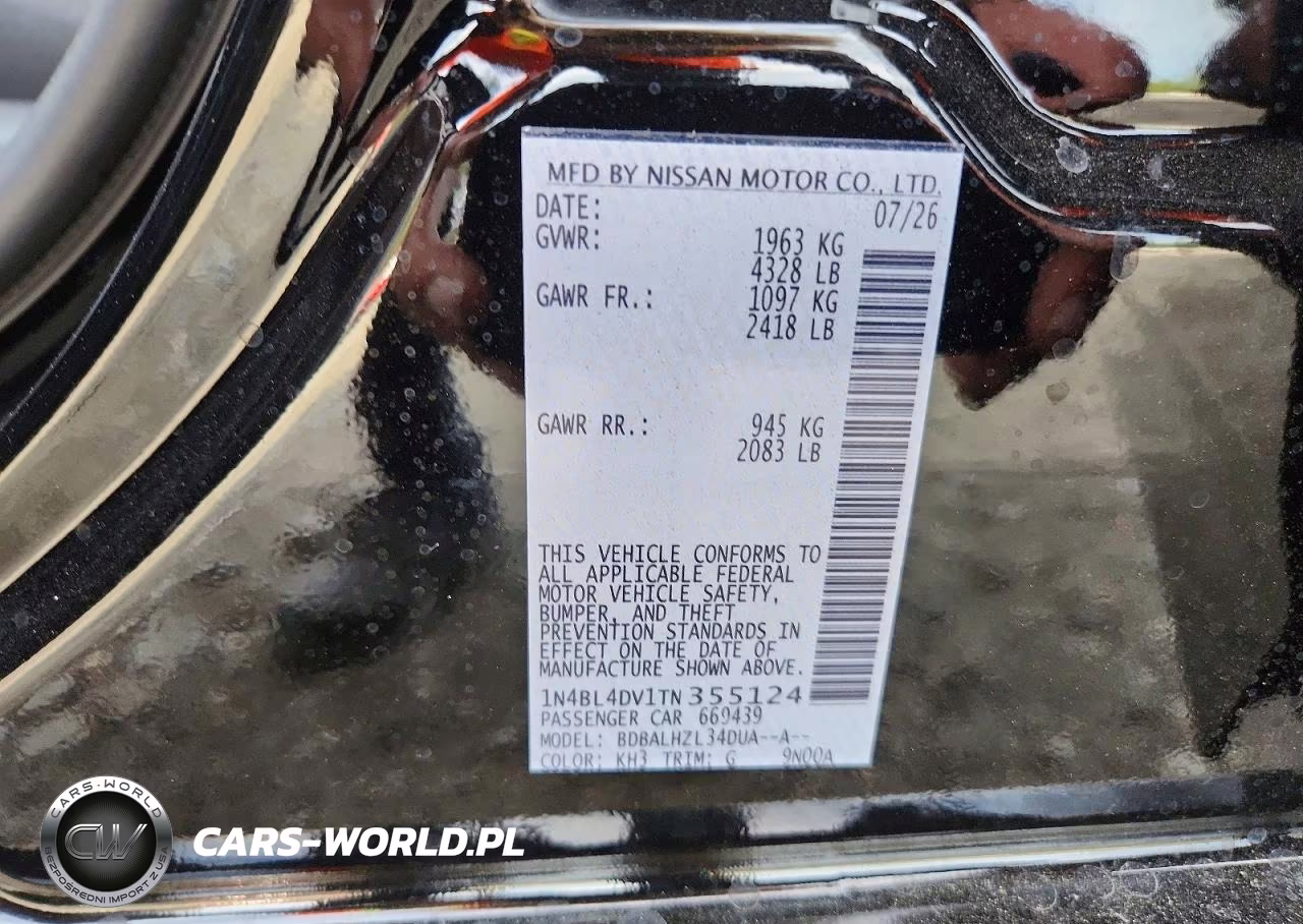 2026 Nissan Altima Sv VIN:1N4BL4DV1TN355124 - 12