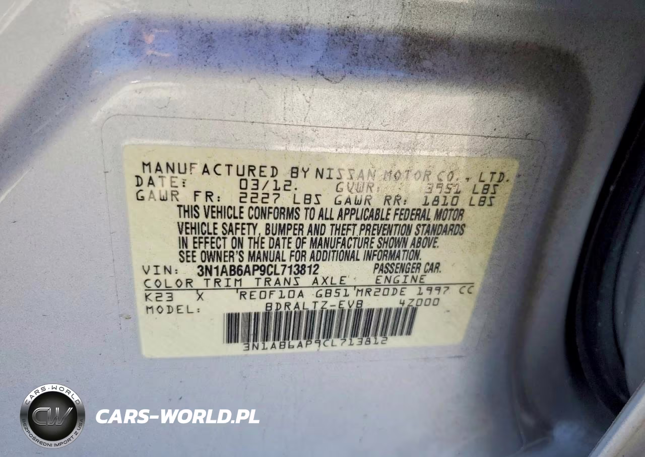 2012 Nissan Sentra 2.0 VIN:3N1AB6AP9CL713812 - 12
