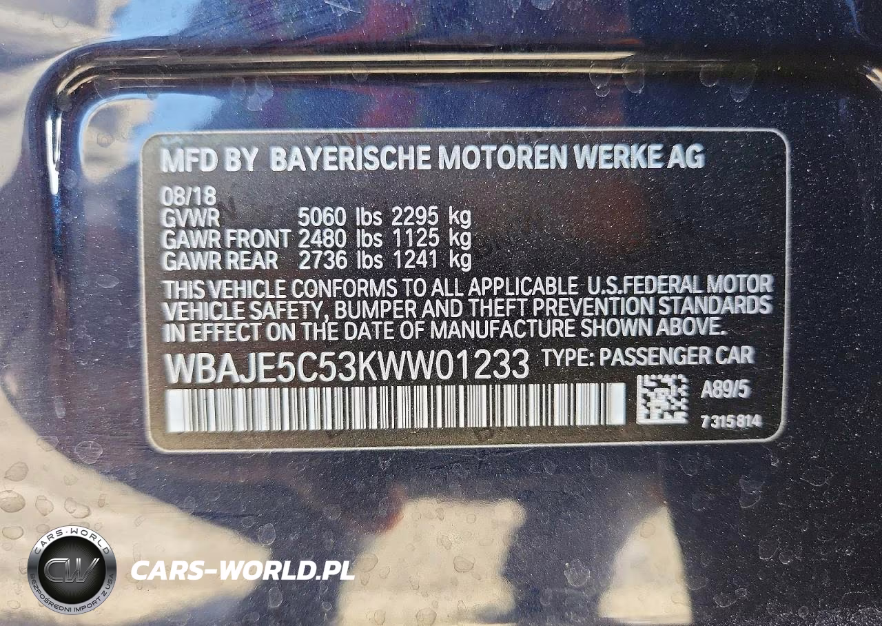 2019 BMW 540 I VIN:WBAJE5C53KWW01233 - 12