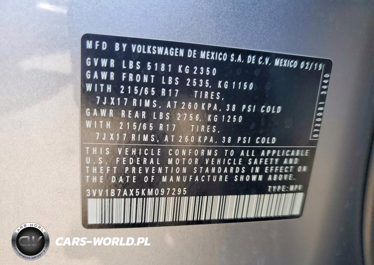 2019 Volkswagen Tiguan S VIN:3VV1B7AX5KM097295 - 13