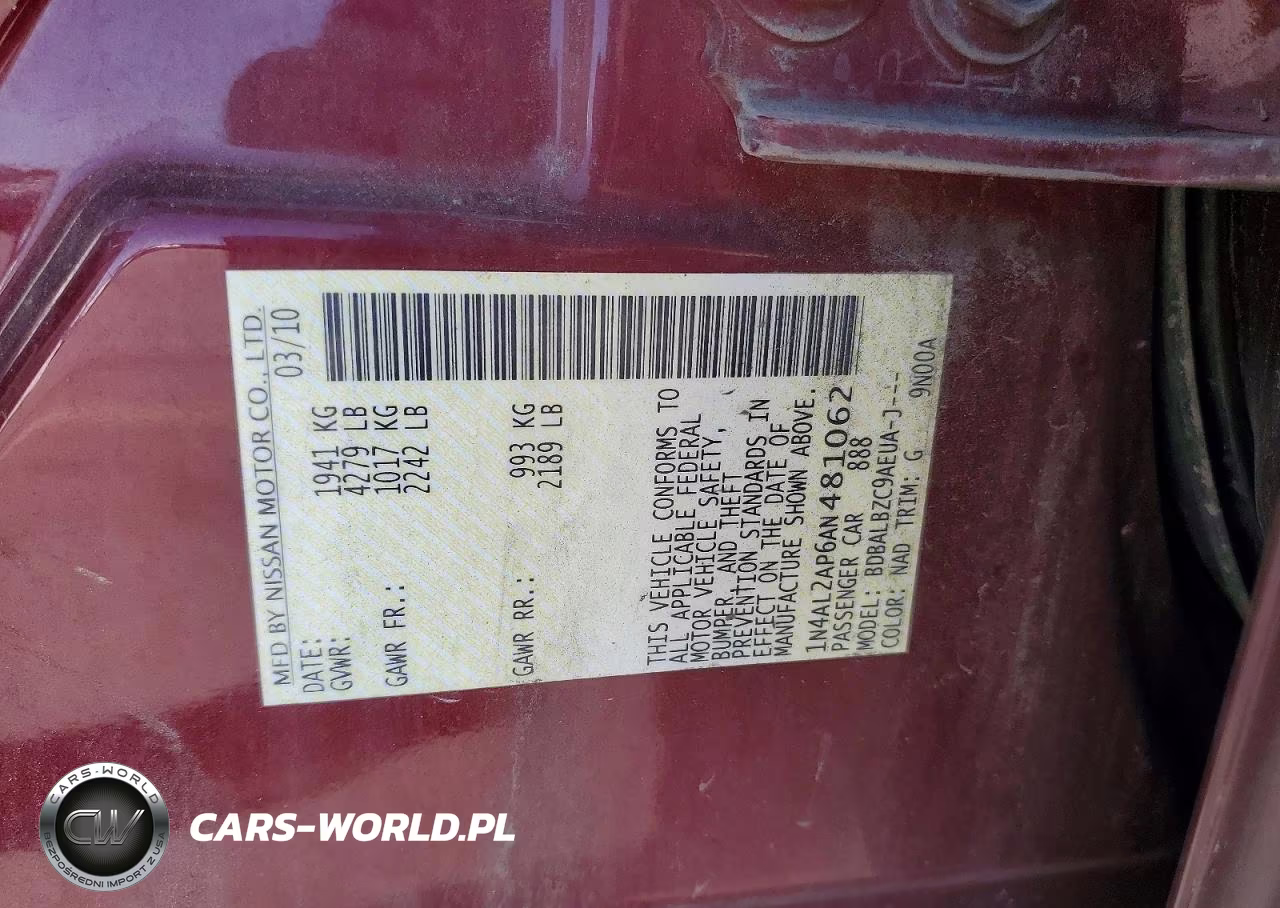 2010 Nissan Altima 2.5 VIN:1N4AL2AP6AN481062 - 12