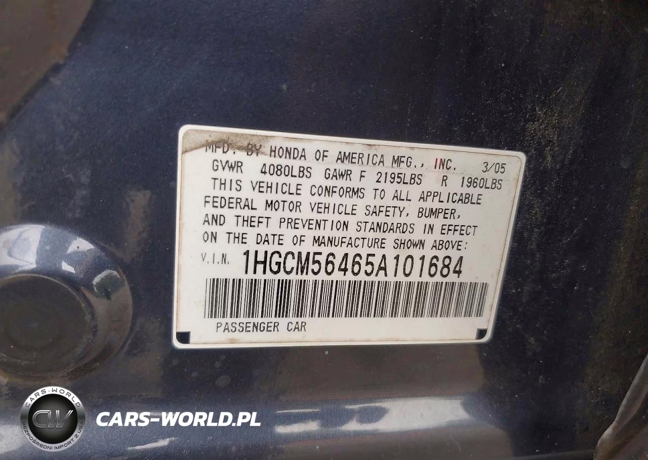 2005 Honda Accord Lx VIN:1HGCM56465A101684 - 12