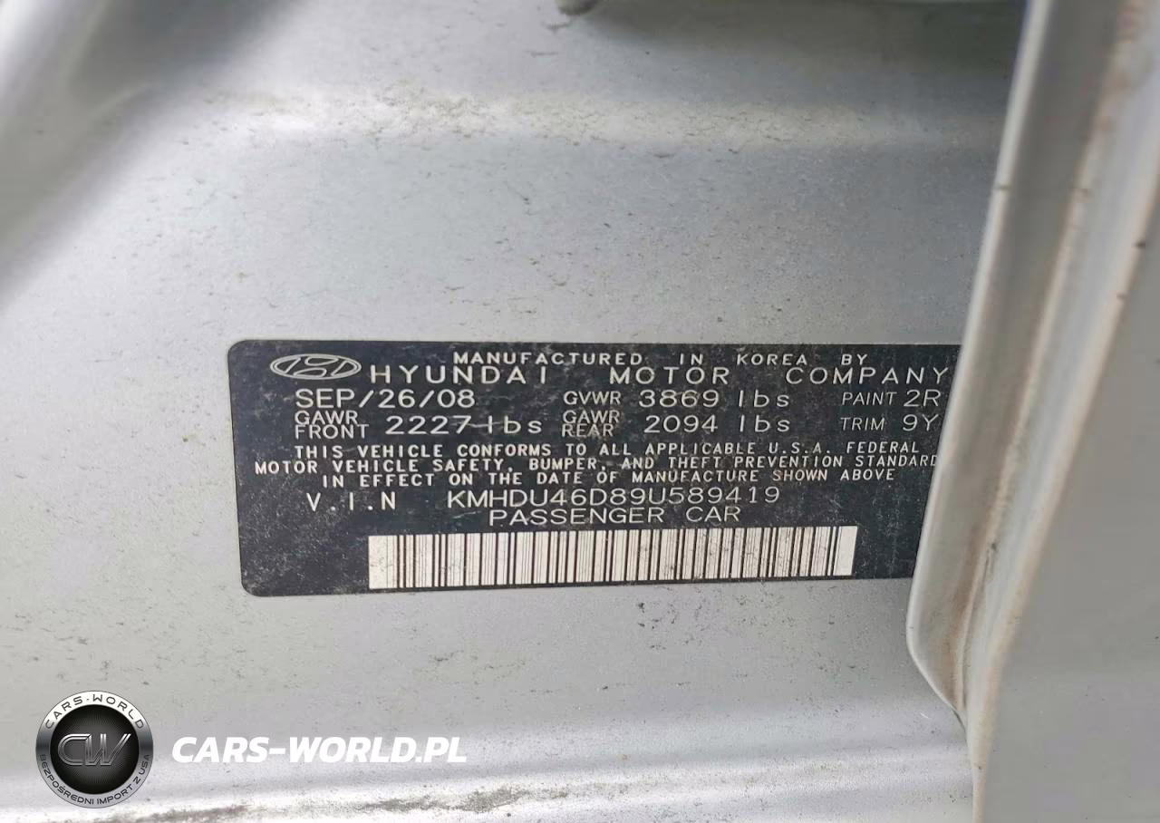2009 Hyundai Elantra Gls VIN:KMHDU46D89U589419 - 12