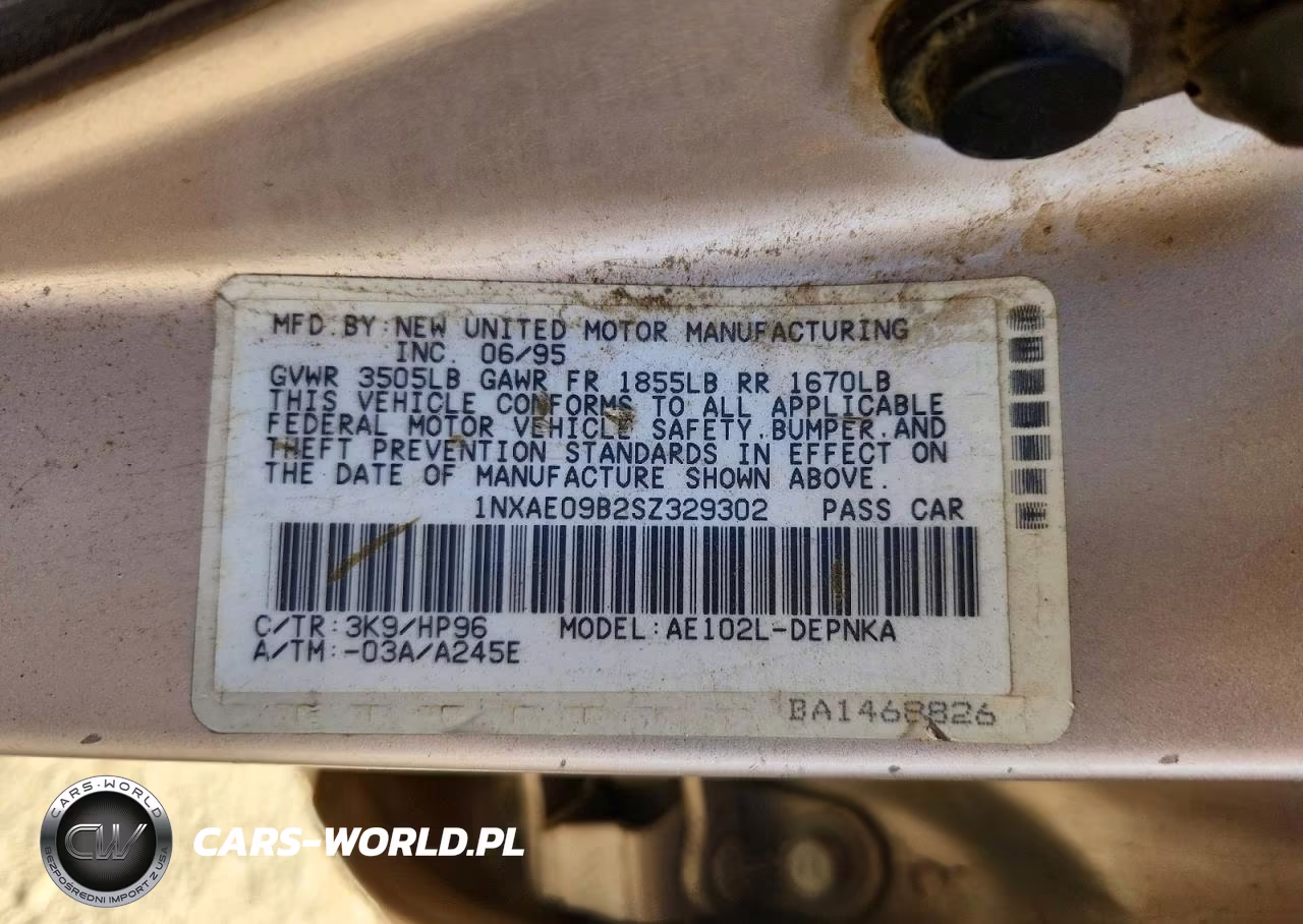 1995 Toyota Corolla Dx VIN:1NXAE09B2SZ329302 - 12