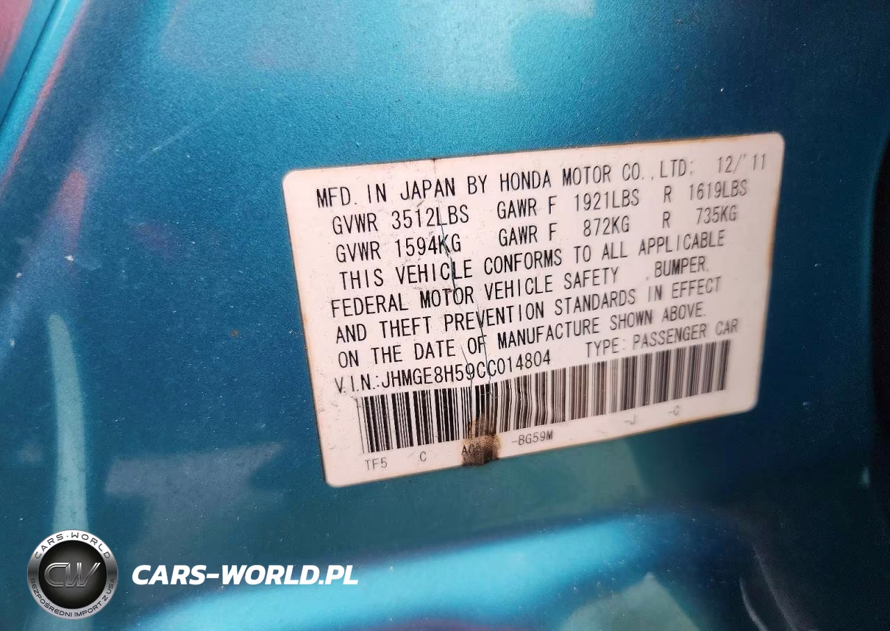 2012 Honda Fit Sport VIN:JHMGE8H59CC014804 - 12