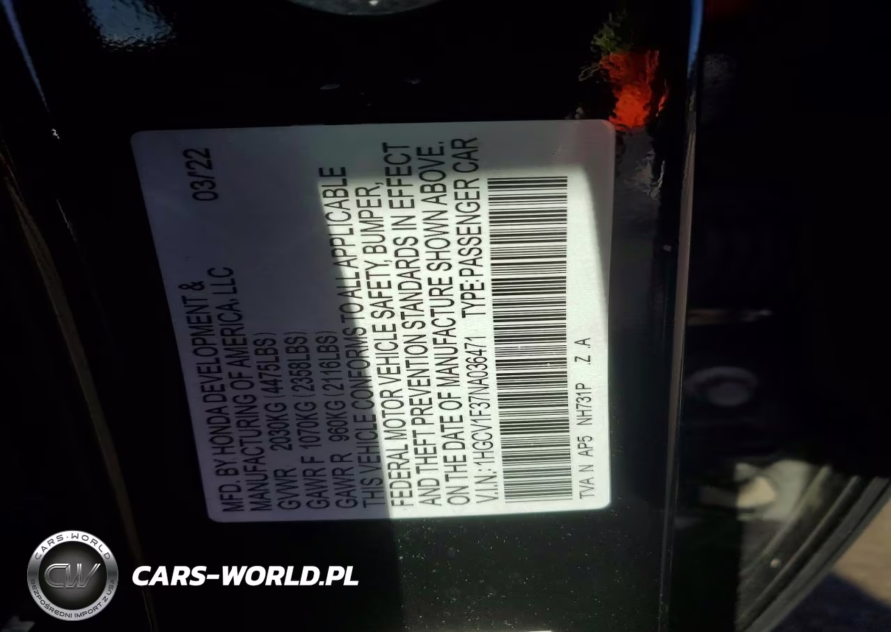 2022 Honda Accord Sport VIN:1HGCV1F37NA036471 - 12