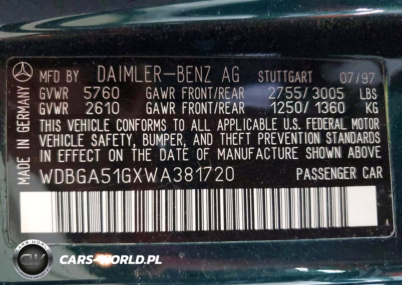 1998 Mercedes-Benz S 500 VIN:WDBGA51GXWA381720 - 12