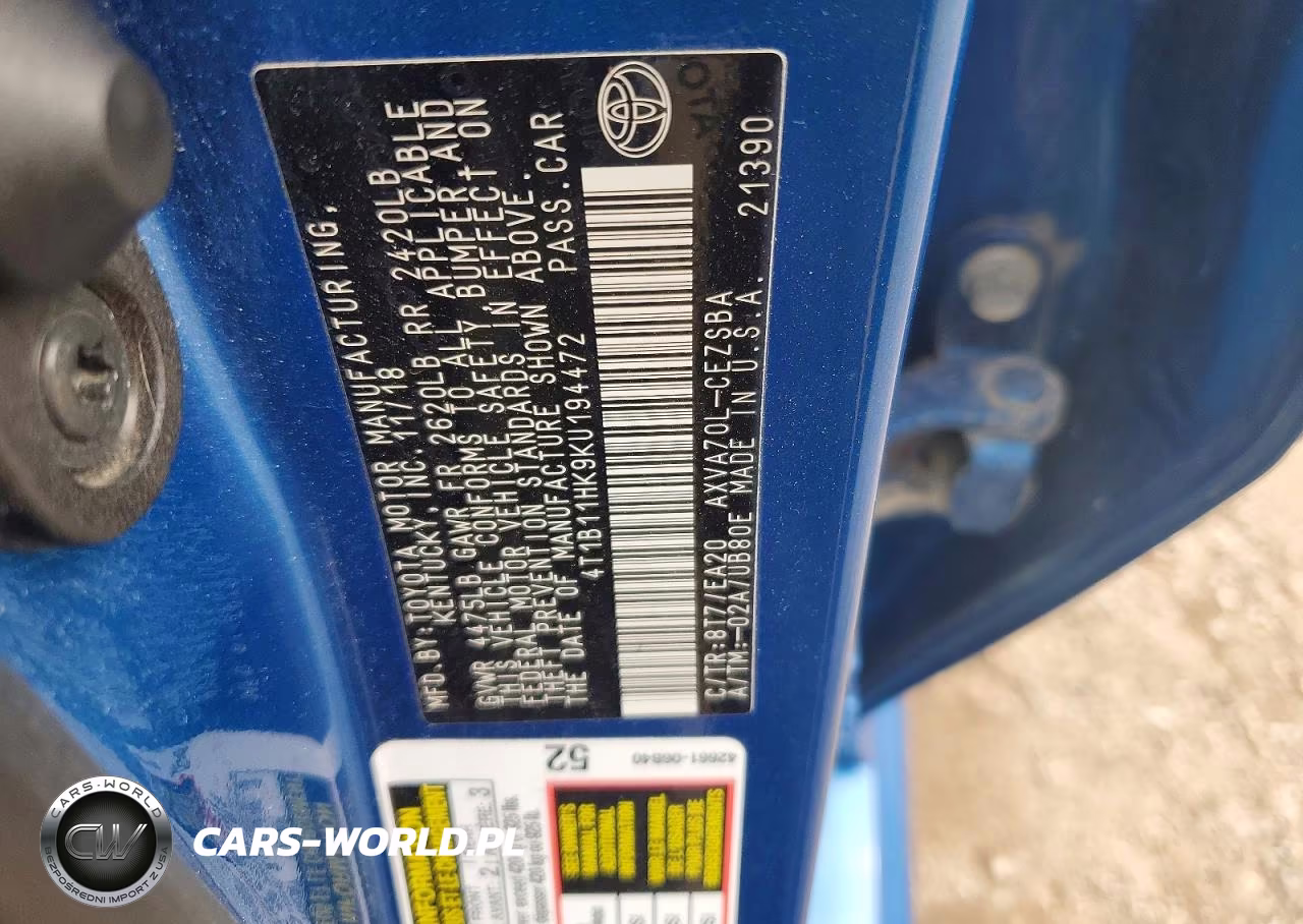 2019 Toyota Camrry VIN:4T1B11HK9KU194472 - 12