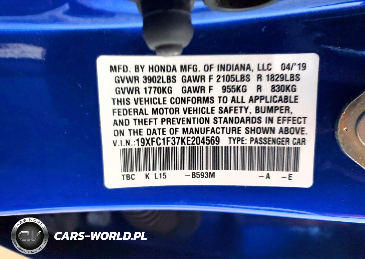 2019 Honda Civic Ex VIN:19XFC1F37KE204569 - 12