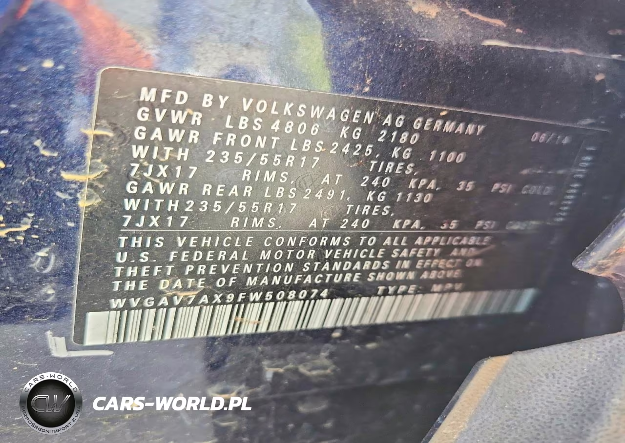 2015 Volkswagen Tiguan S VIN:WVGAV7AX9FW508074 - 13
