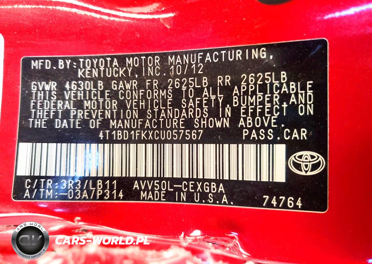 2012 Toyota Camry Hybrid Xle VIN:4T1BD1FKXCU057567 - 12