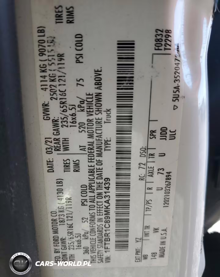 2021 Ford Transit T-250 VIN:1FTBR1C89MKA31439 - 14
