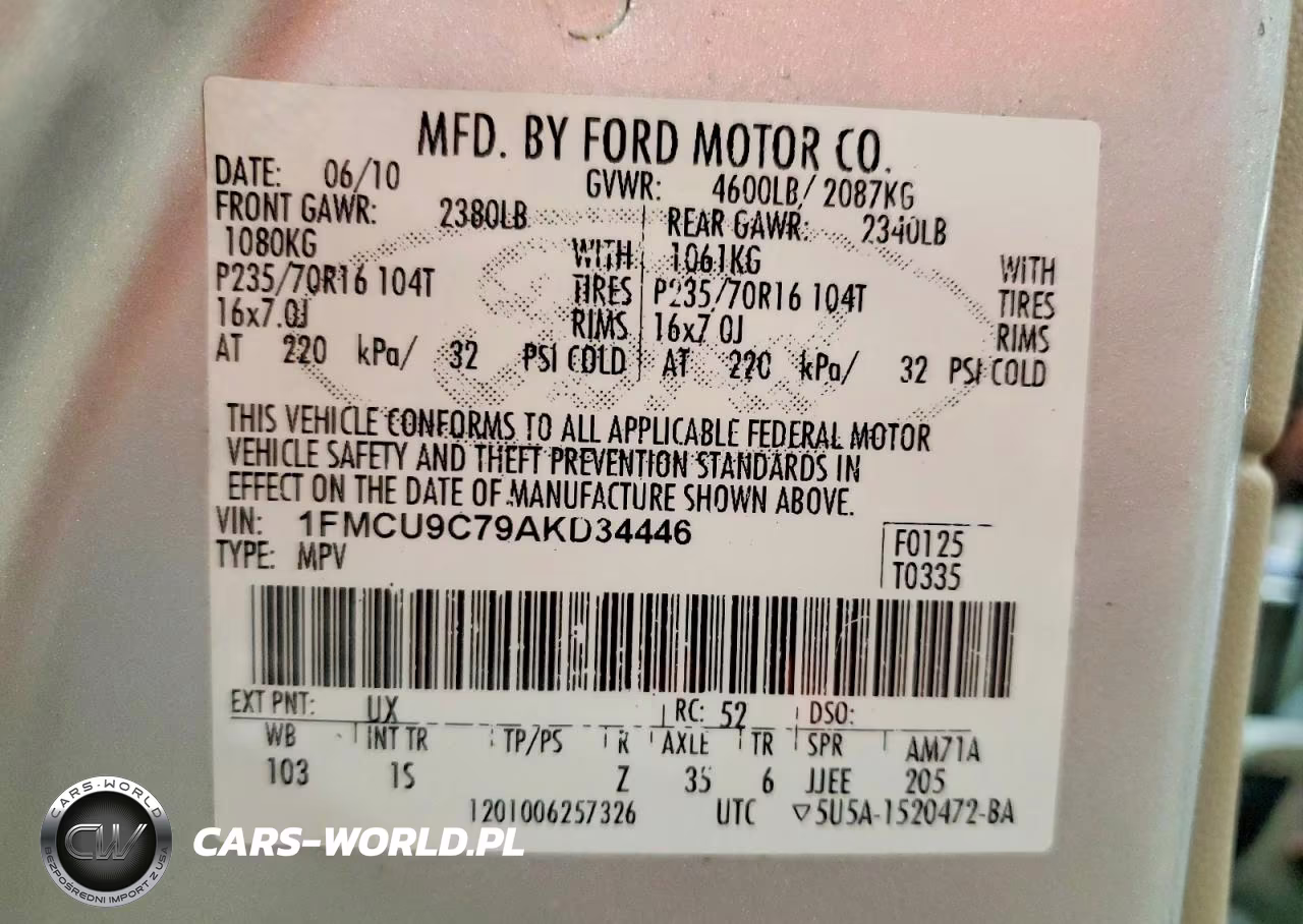 2010 Ford Escape Xls VIN:1FMCU9C79AKD34446 - 13