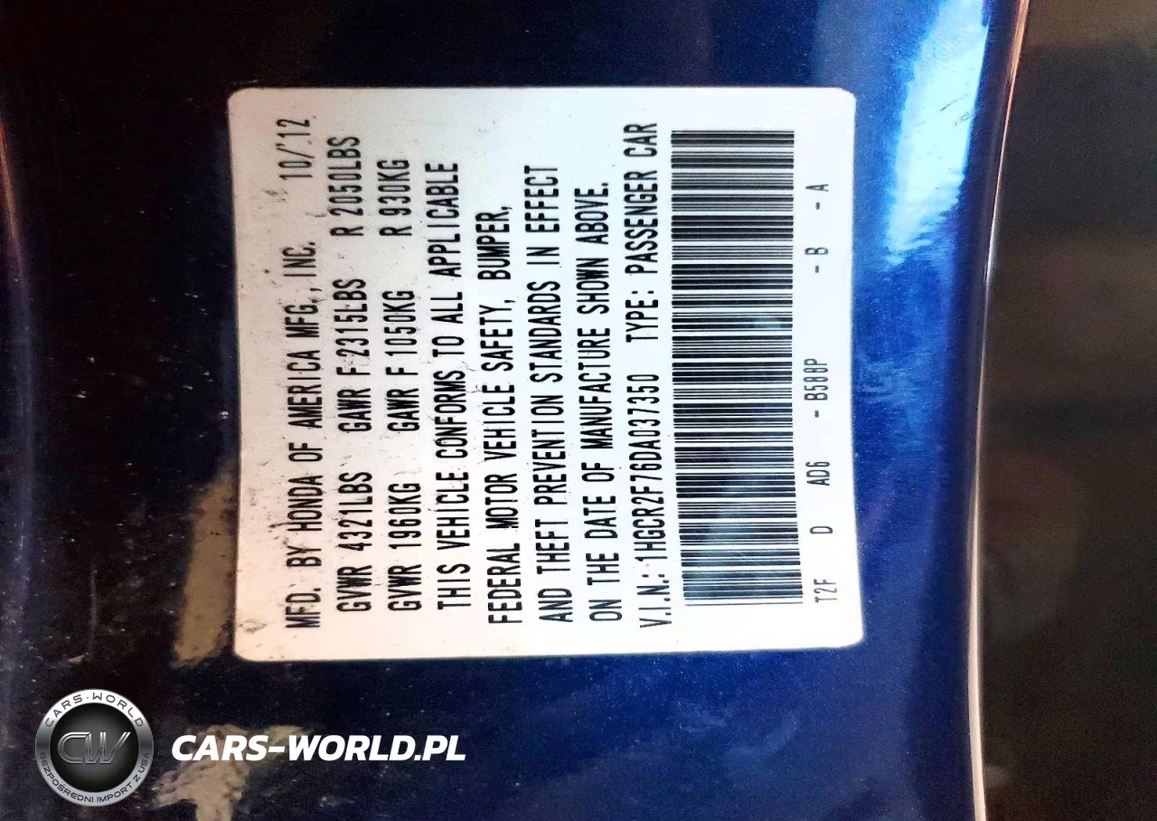 2013 Honda Accord Ex VIN:1HGCR2F76DA037350 - 12