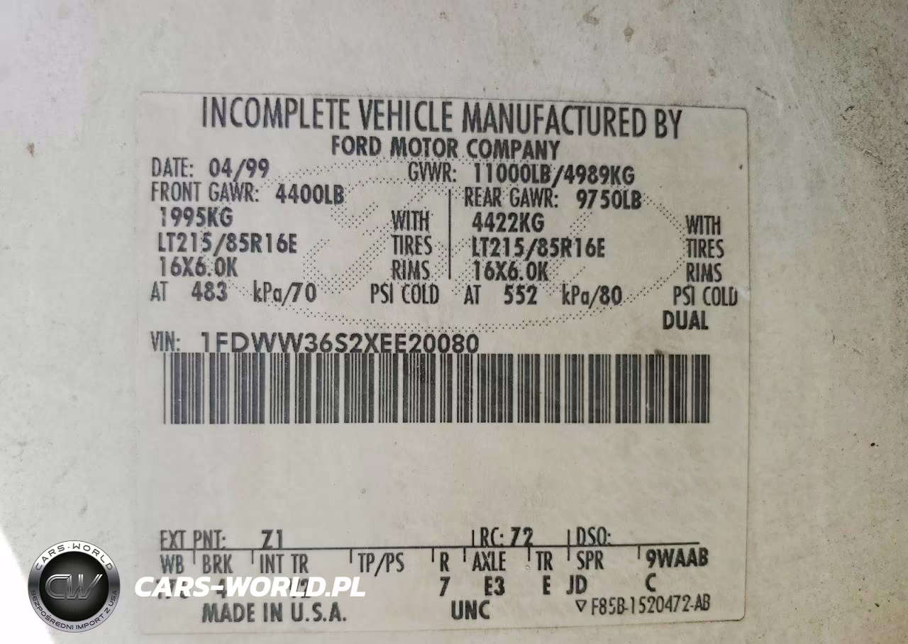 1999 Ford F350 Super Duty VIN:1FDWW36S2XEE20080 - 13