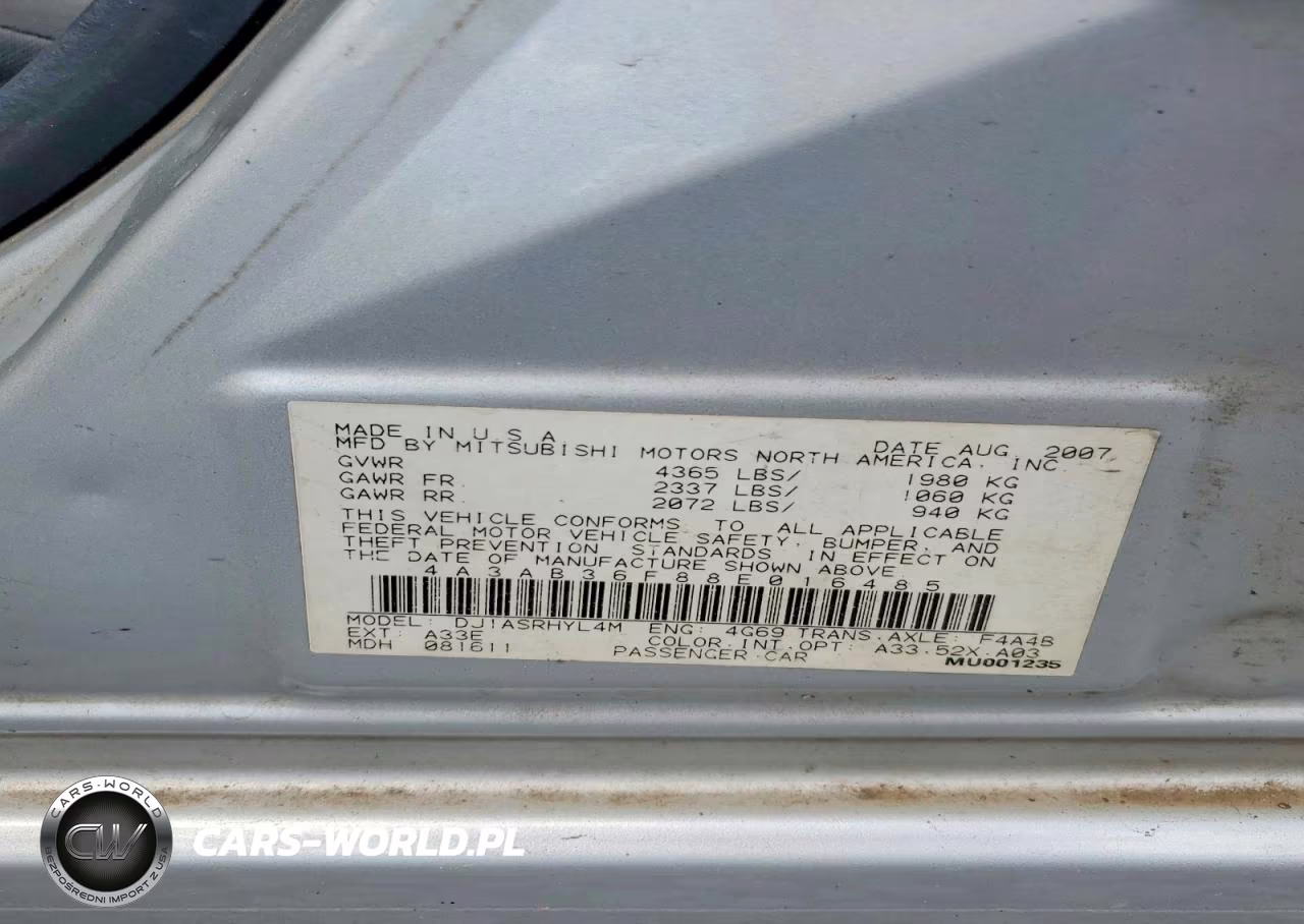 2008 Mitsubishi Galant Es VIN:4A3AB36F88E016485 - 13