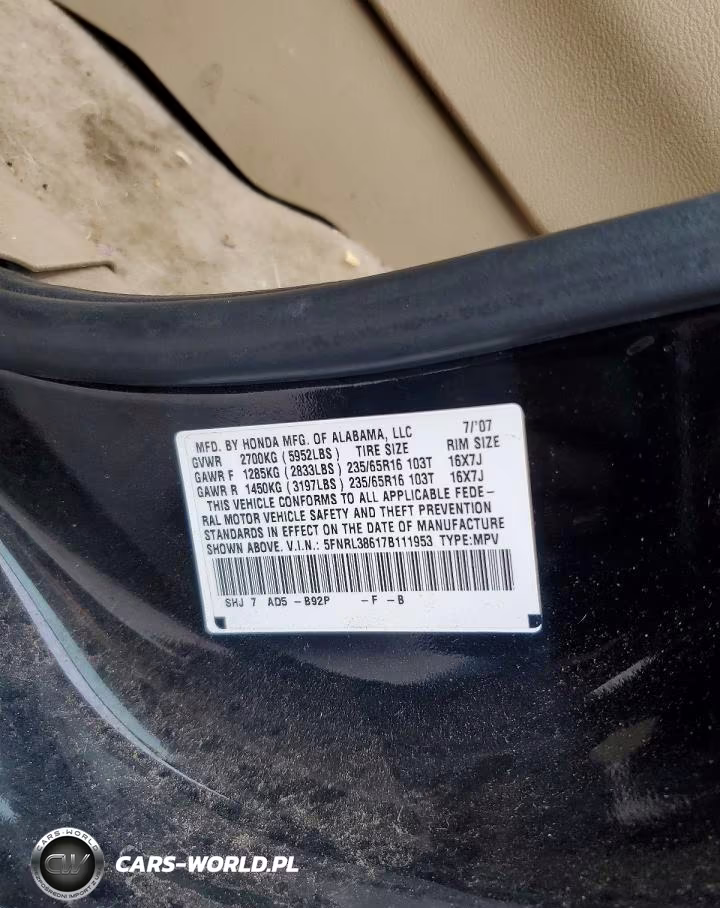 2007 Honda Odyssey Exl VIN:5FNRL38617B111953 - 13