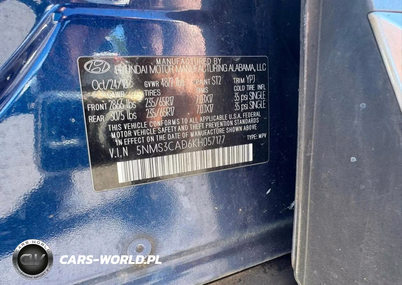 2019 Hyundai Santa Fe Sel 2.4L VIN:5NMS3CAD6KH057177 - 10