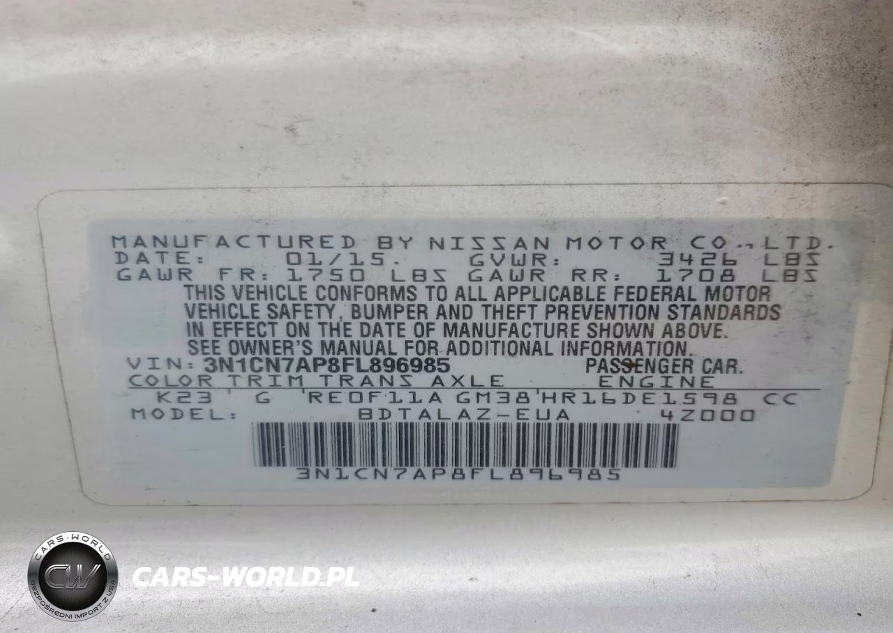 2015 Nissan Versa 1.6 S Plus VIN:3N1CN7AP8FL896985 - 12
