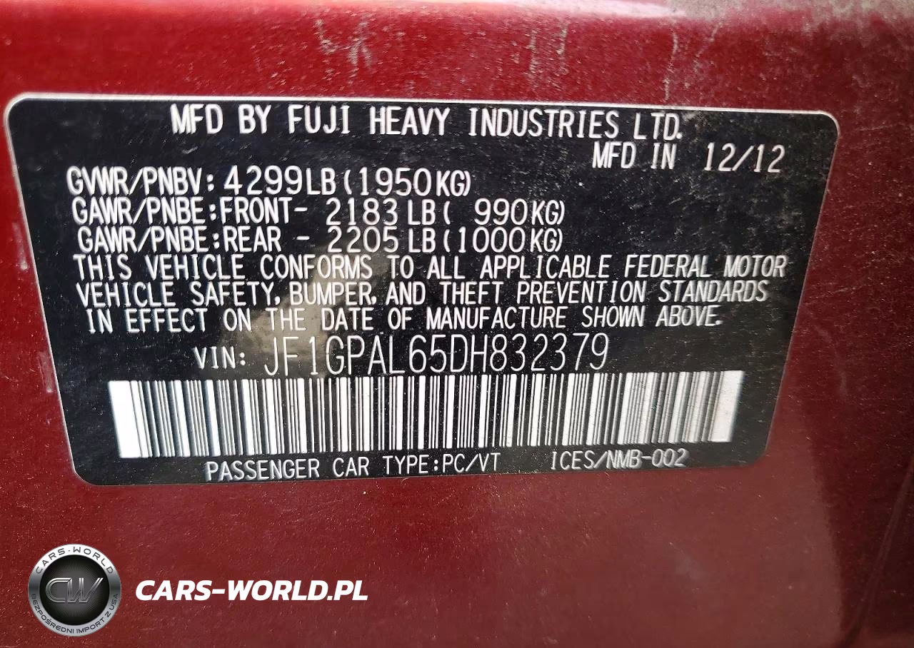 2013 Subaru Impreza Sport Premium VIN:JF1GPAL65DH832379 - 13
