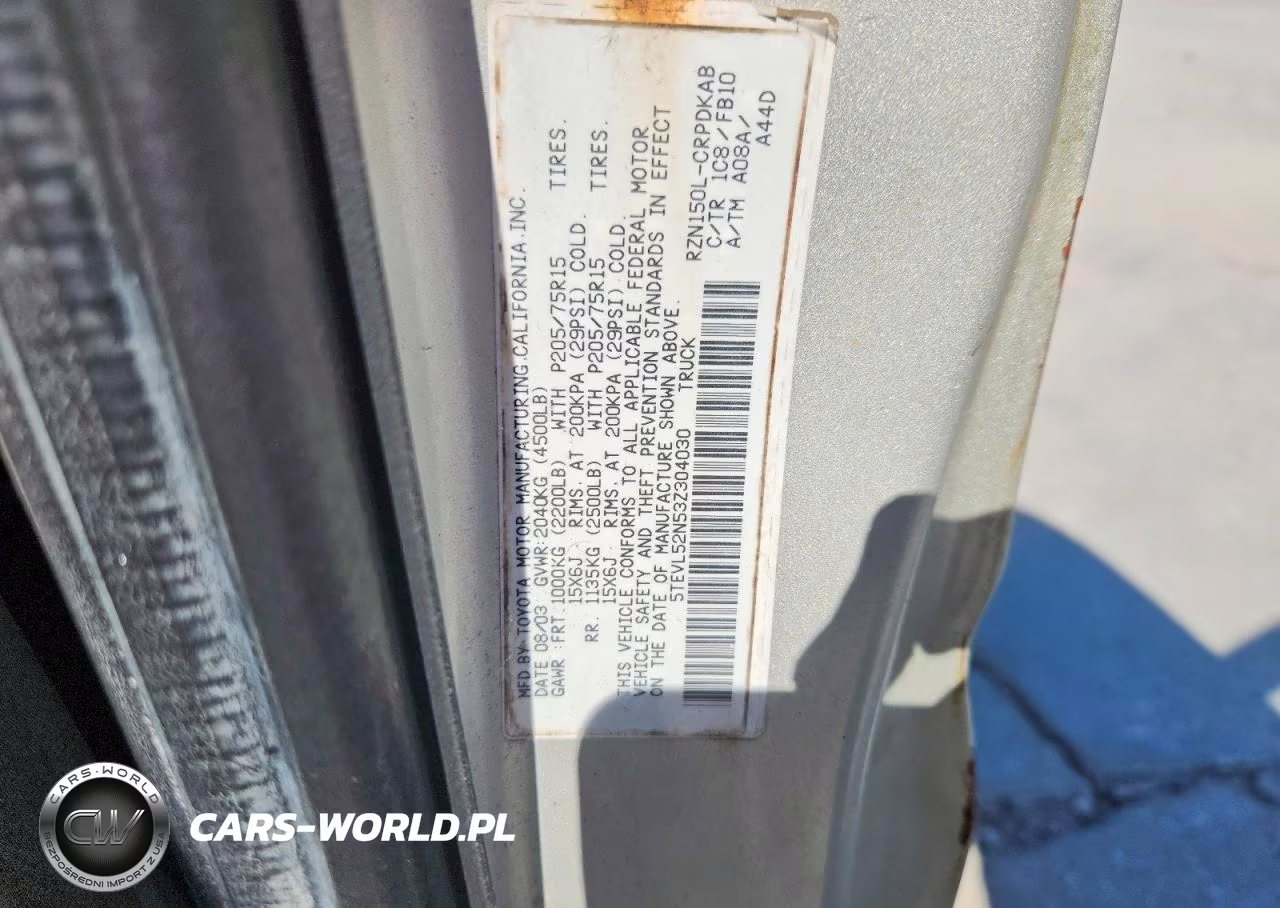 2003 Toyota Tacoma Base VIN:5TEVL52N53Z304030 - 12
