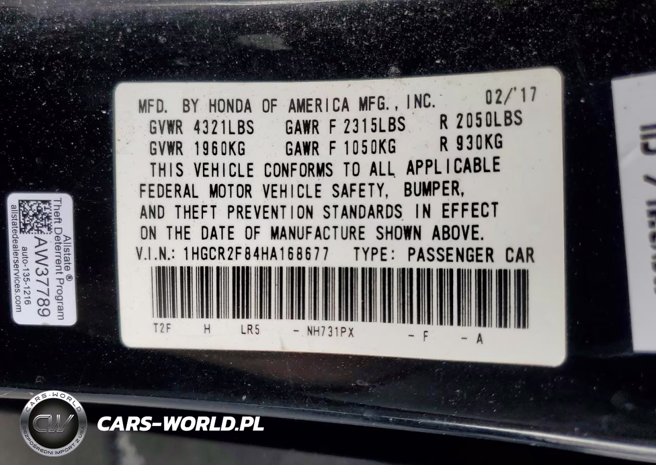 2017 Honda Accord Exl VIN:1HGCR2F84HA168677 - 12