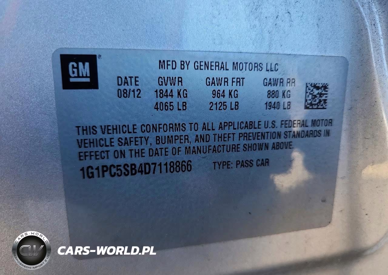 2013 Chevrolet Cruze Lt VIN:1G1PC5SB4D7118866 - 12