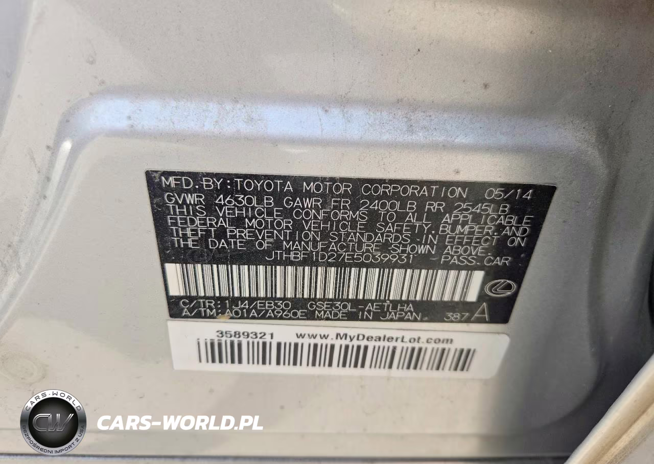 2014 Lexus Is 250 VIN:JTHBF1D27E5039931 - 12