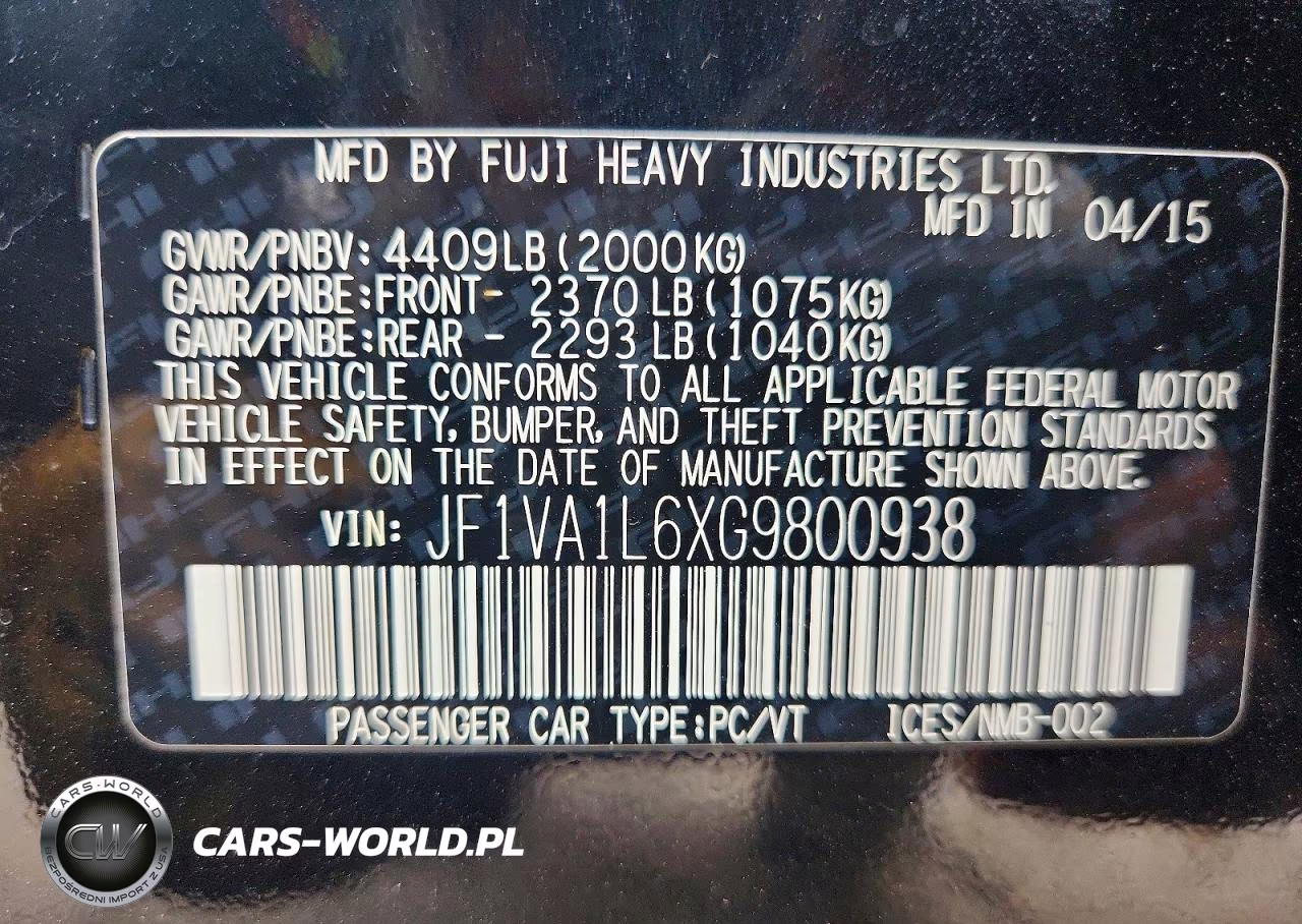 2016 Subaru Wrx Limited VIN:JF1VA1L6XG9800938 - 12