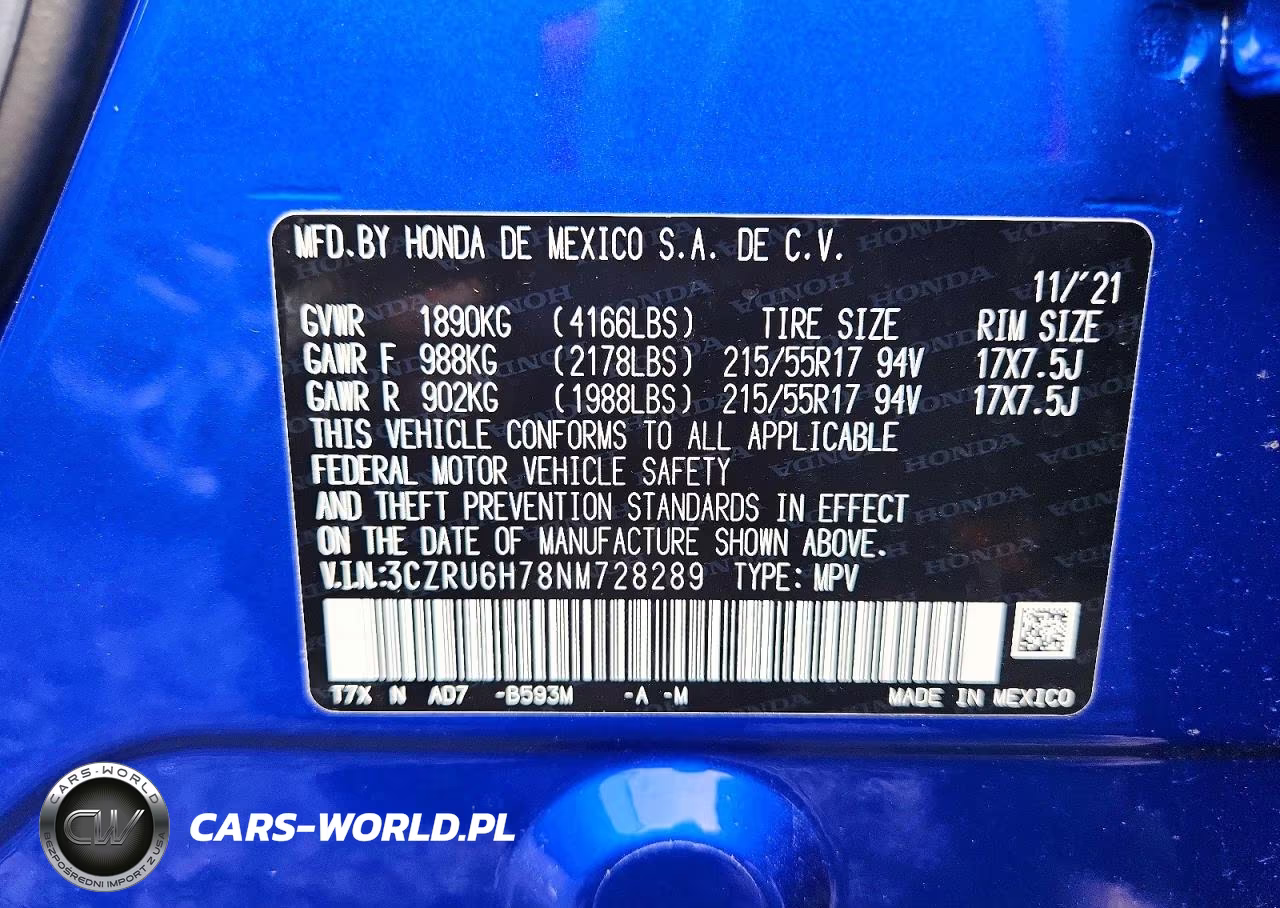 2022 Honda Hr-V Exl VIN:3CZRU6H78NM728289 - 14