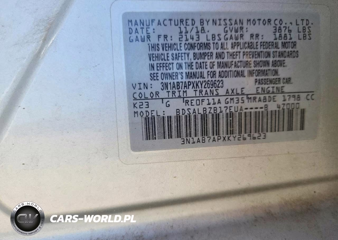 NISSAN SENTRA S VIN:3N1AB7APXKY269623 - 12