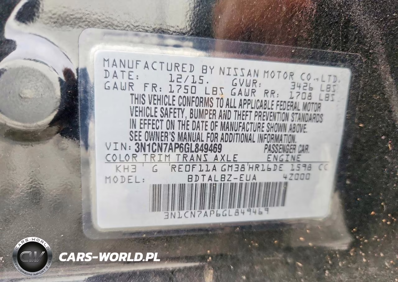 2016 Nissan Versa 1.6 Sv VIN:3N1CN7AP6GL849469 - 12
